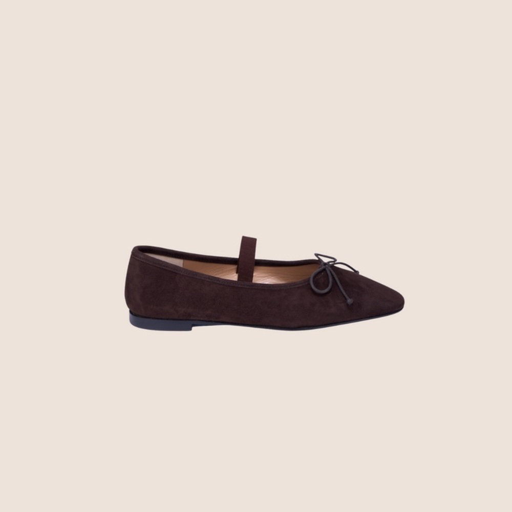 Women's Italian Brown Suede Mary Jane Flats with Bow Detail - Picture 3 of 8